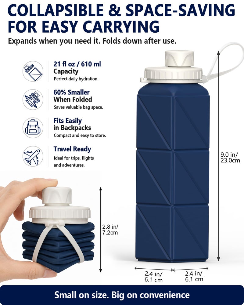 BEAUTAIL Collapsible Water Bottle 610 mL, Silicone Travel Water Bottle - Image 2