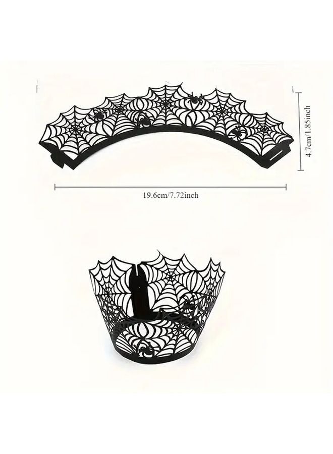 10Pcs Black Halloween Cupcake Wrappers Spider Web Witch Design Laser Cut Paper Baking Cups - Image 5