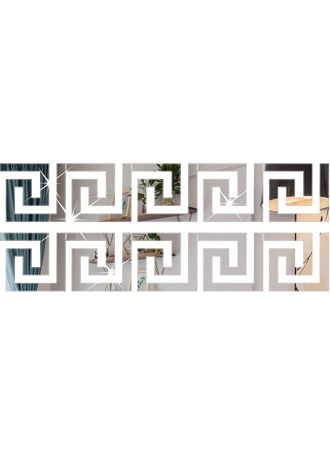 10Pcs Acrylic Mirror Wall Stickers Mirror Decals Peel and Stick Mirror Tiles Border DIY Adhesive Wall Decor Stickers for Living Room Home Background Decor  Silver - Image 1