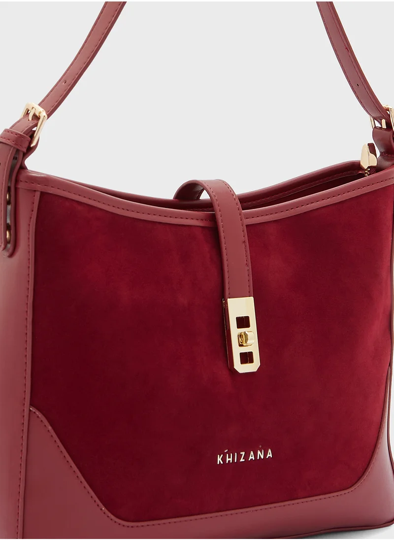 Khizana Clasp Detail Velvet Shoulder Bag