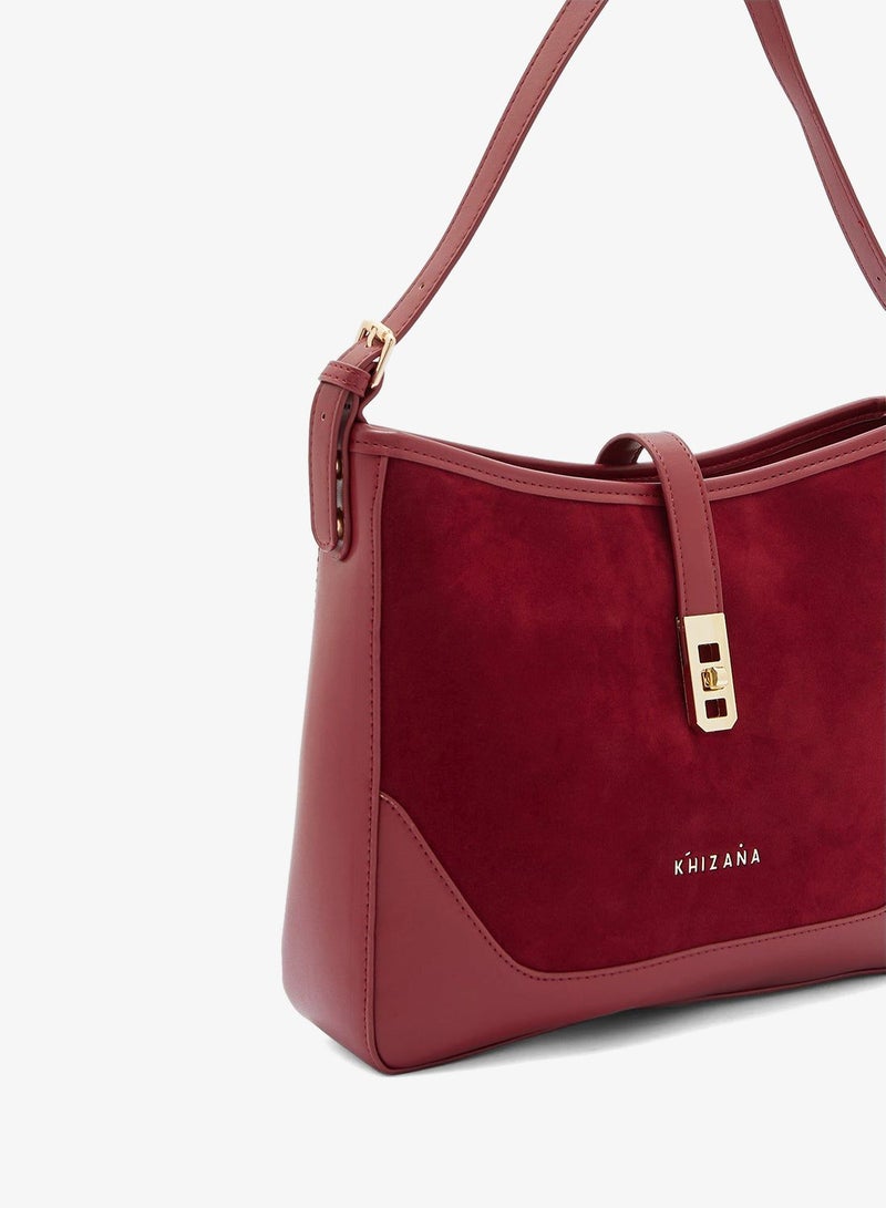 Khizana Clasp Detail Velvet Shoulder Bag - Image 3