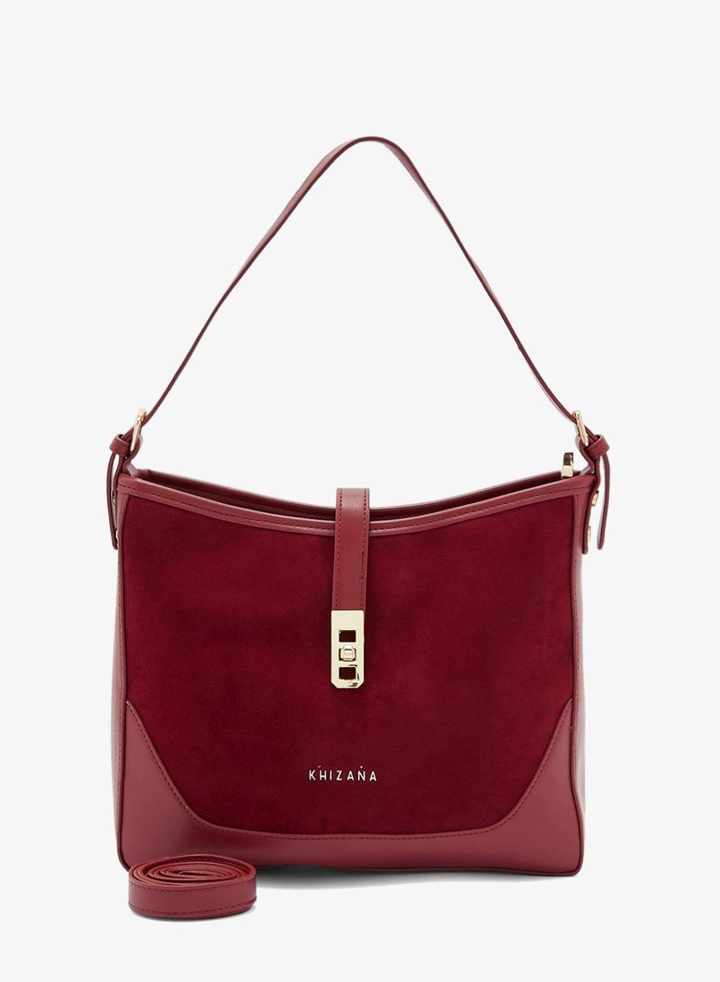 Khizana Clasp Detail Velvet Shoulder Bag - Image 1