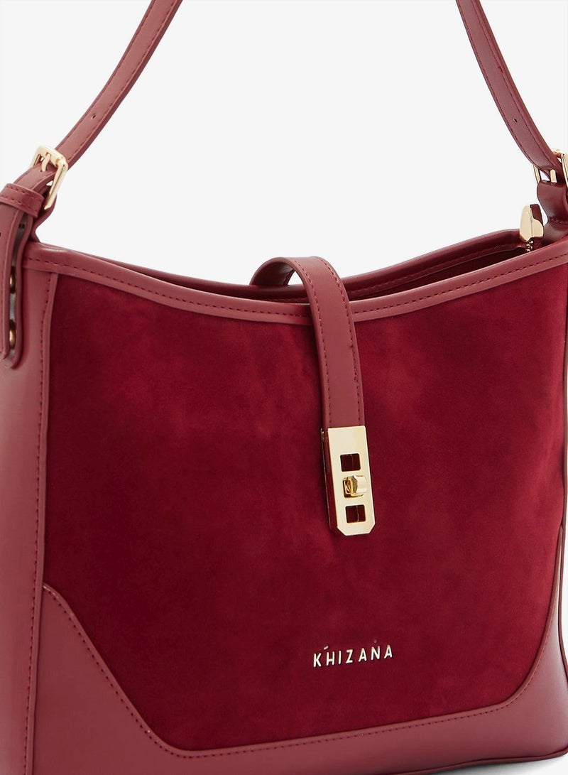Khizana Clasp Detail Velvet Shoulder Bag - Image 4