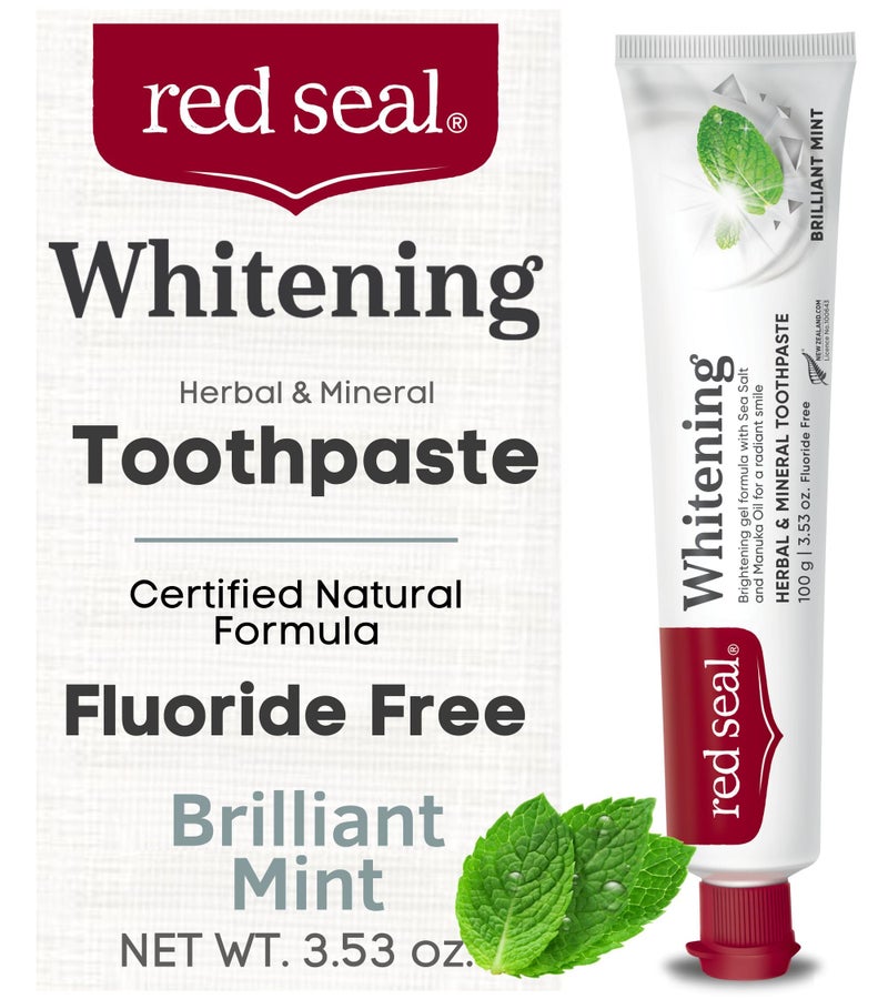Red Seal Fluoride Free Whitening Toothpaste Mint Vegan Friendly Cruelty Free No Synthetic Colors or Artificial Flavors NATRUE Certified Natural Ingredients Paraben SLS Free 353 oz