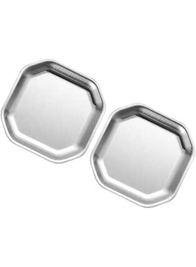 Stainless Steel Octagonal Appetizer Plates 2pcs Set 10.4cm for Snacks and Dipping Sauce - Image 1
