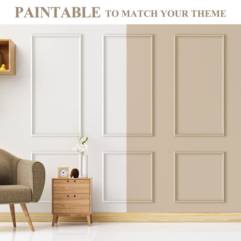 QUEENLINK 3 Sets Peel and Stick Wall Molding Kit, Premade Wainscoting Panels for Interior Wall Moulding Decor, Ready to Assemble Wainscoting Accent Panel (54 x 24In, 24 x 24In) - Image 4