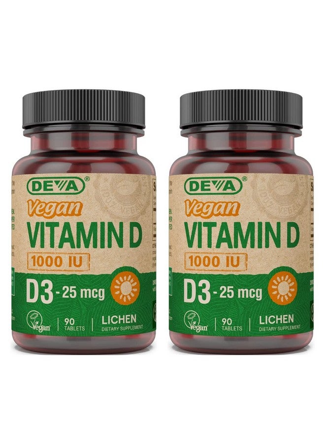 Deva Vegan Vitamin D3 Supplement Onceperday Tablet With 1000 Iu Cholecalciferol Lichen Plant Derived  90 Small Tablets 2Pack - Image 1