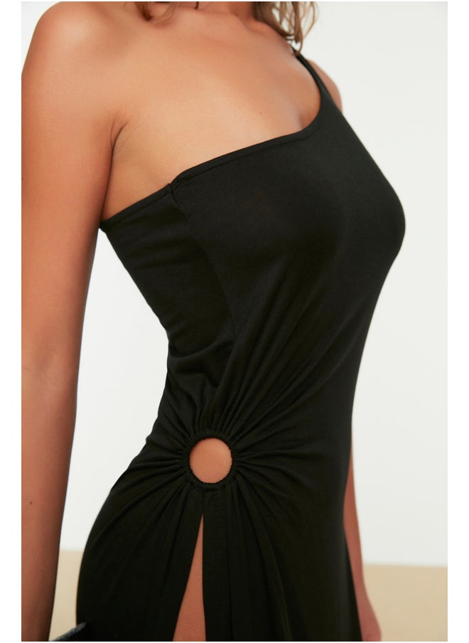 trendyol - Black Fitted Maxi Knitted Slit One Shoulder Beach Dress TBESS22EL0706 - Image 1