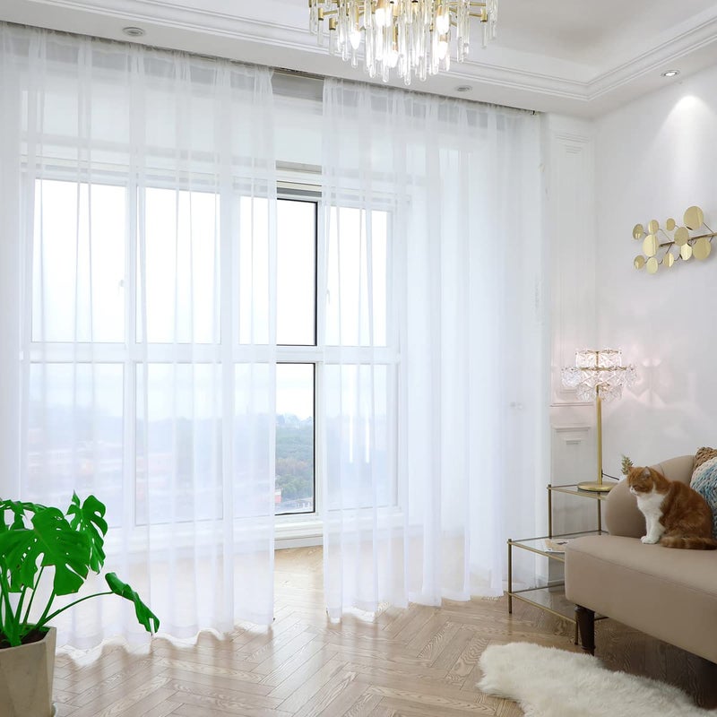 PHILEASY Window Sheer White Curtains 95 Inches Long 2 Panels White Sheer Curtains Sheer Curtain Clear Transparent Basic Rod Pocket Panel 15 Colors 10 Size for Bedroom Living Room Yard Kitchen
