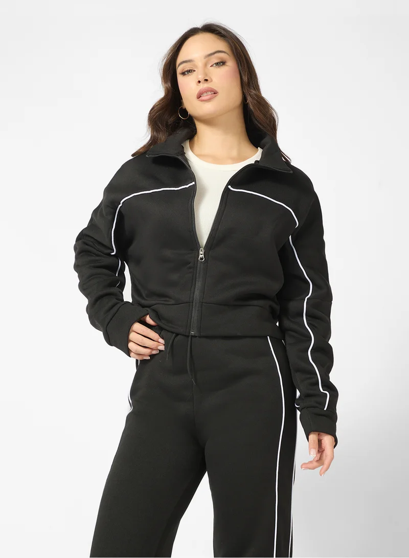 جينجر Zip Up Contrast Trim Detail Tracksuit