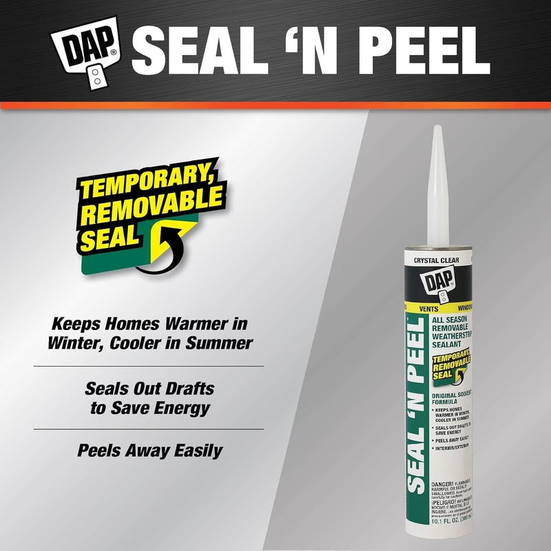 DAP 18354 Seal 'N Peel Removable Caulk, 10.1-Ounce - Crystal Clear Weatherstrip Sealant - Image 2
