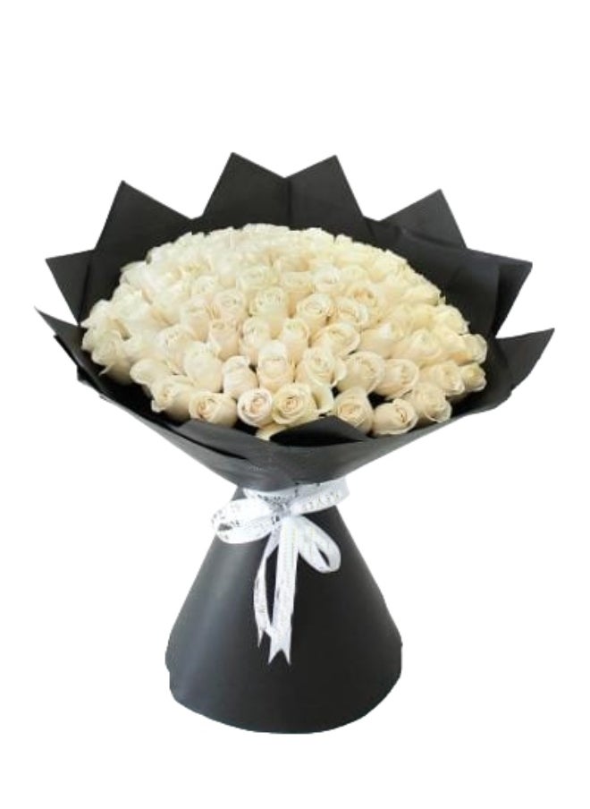 Share the Love 100 Long Stem White Rose Hand-Tied - Fresh Flower 