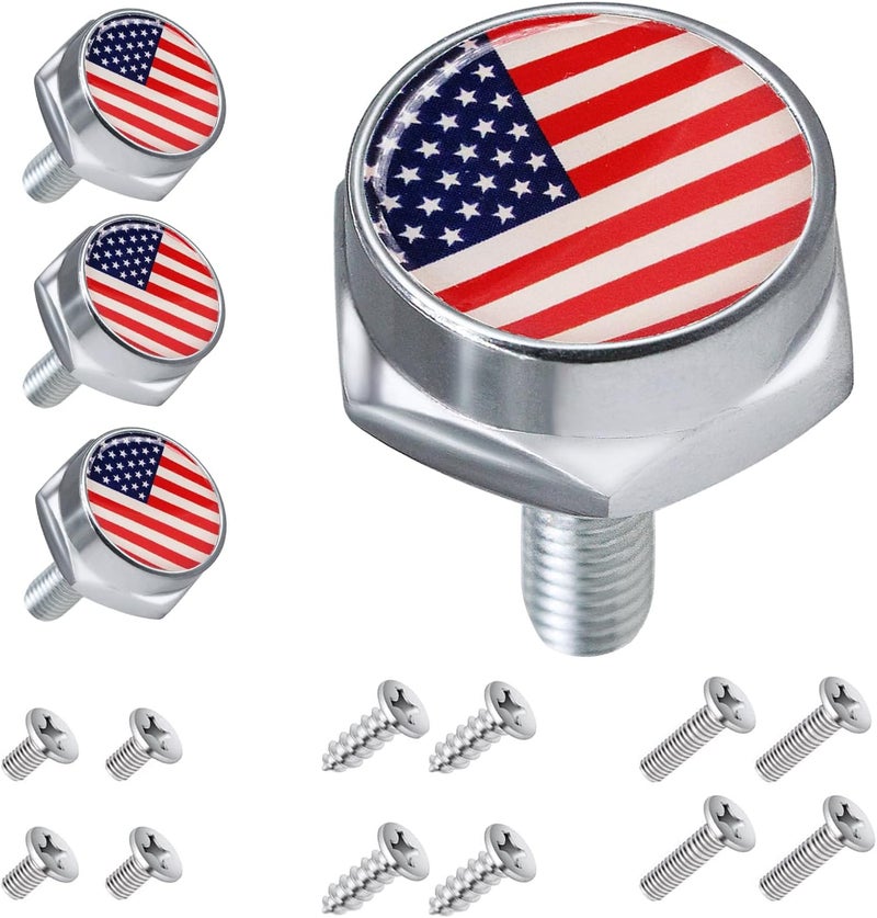 amavoler License Plate Screws Fastener Kit, 4 PCS License Plate Screws with Covers for Fastening License Plates or Frames of Most Cars, Trucks and Motorcycles (red Flag) - Image 1