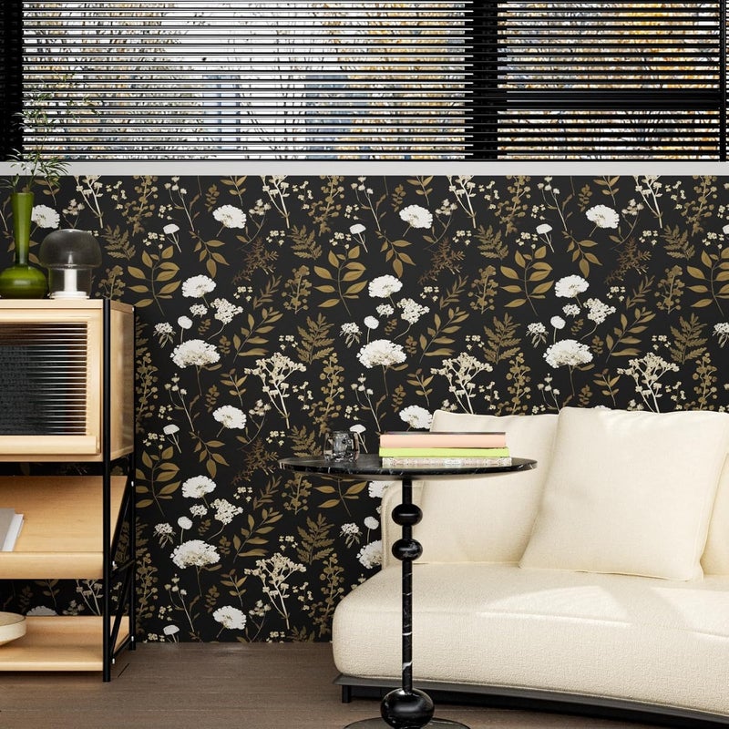 Laatse Dark Floral Wallpaper Peel and Stick Boho Wallpaper 17.5in x 118in Vintage Leaf Contact Paper Vinyl Waterproof Self Adhesive Leaf Botanical Wall Paper for Bedroom Walls Kitchen Cabinet - Image 4