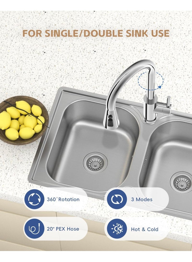 TASVORA Kitchen Faucet with Pull Down Sprayer | Chrome Single Handle | Kitchen Mixer with 3 Water Modes | Stainless Steel Kitchen Taps - Image 5