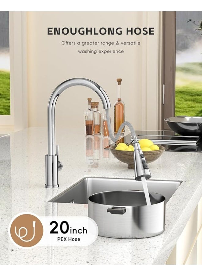 TASVORA Kitchen Faucet with Pull Down Sprayer | Chrome Single Handle | Kitchen Mixer with 3 Water Modes | Stainless Steel Kitchen Taps - Image 2