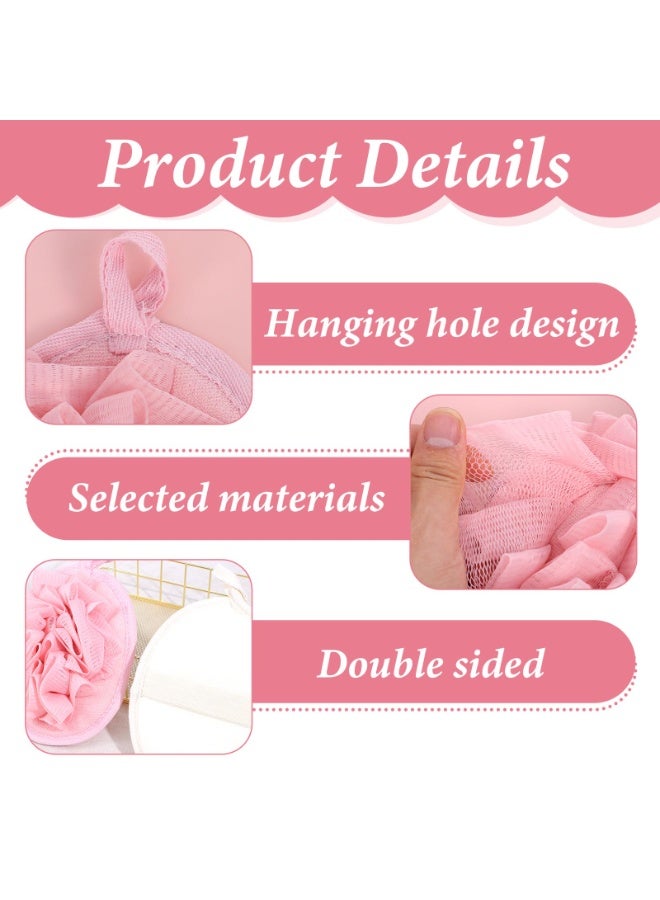 2pcs Lightweight Washable Mesh Loofah Shower Puff Elastic Hand Strap Exfoliating Body Sponge for Travel Home Sensitive Skin Pink Beige - Image 3