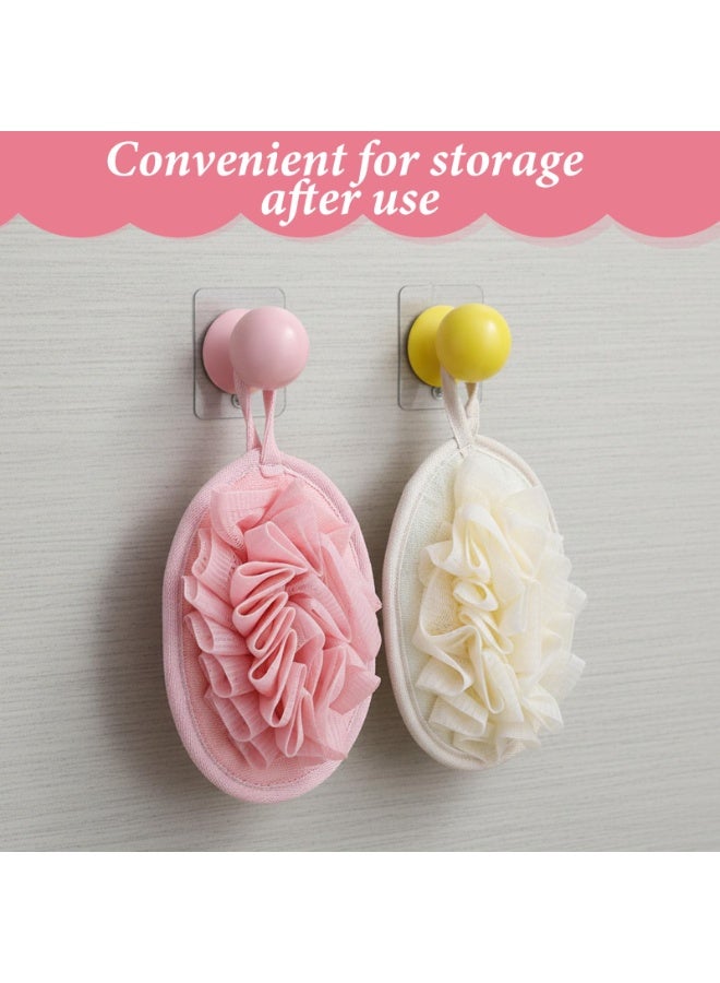 2pcs Lightweight Washable Mesh Loofah Shower Puff Elastic Hand Strap Exfoliating Body Sponge for Travel Home Sensitive Skin Pink Beige - Image 5