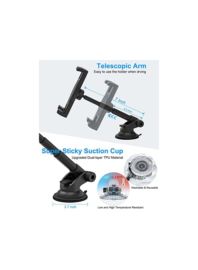 S-TOP Car Tablet Mount, Dashboard Car Tablet Holder with Telescopic Arm, 360° Rotation Suction Cup Dash Stand for iPad Pro 12.9 Air Mini, Galaxy Tabs, iPhone, 4-13" Tablets & Cell Phones - Image 2