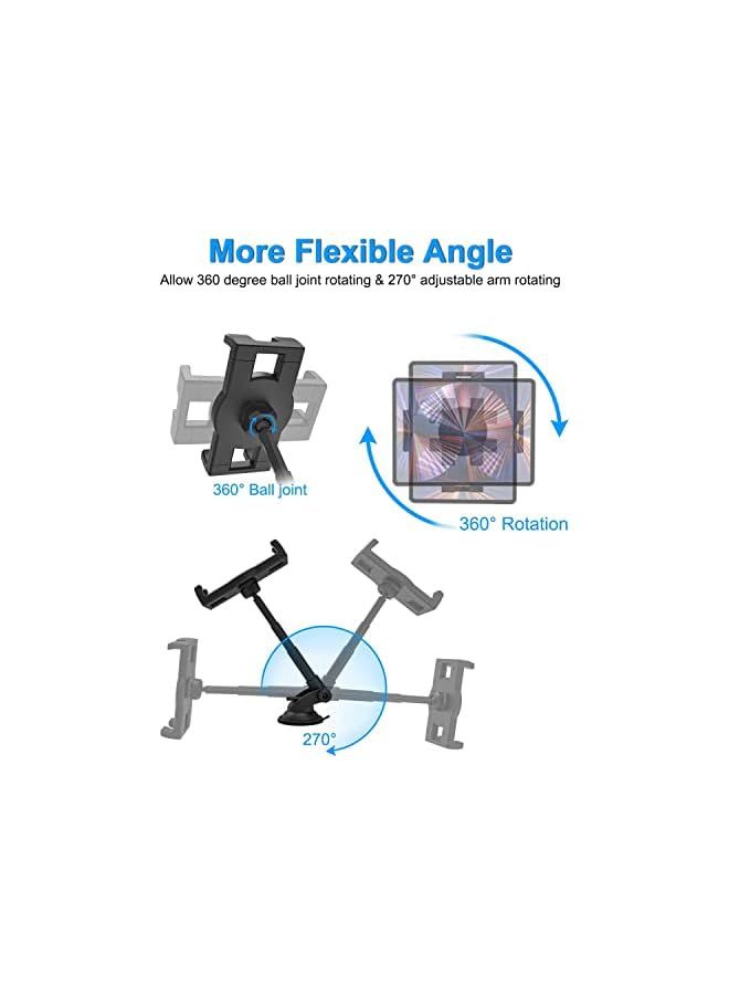 S-TOP Car Tablet Mount, Dashboard Car Tablet Holder with Telescopic Arm, 360° Rotation Suction Cup Dash Stand for iPad Pro 12.9 Air Mini, Galaxy Tabs, iPhone, 4-13" Tablets & Cell Phones - Image 3