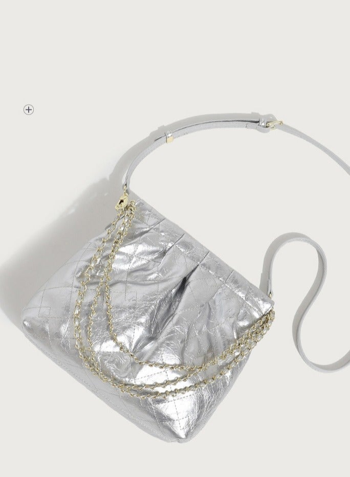 Loquat Small Bucket Bag for Women Simple Style Hobo Single Shoulder Crossbody Bag Handbag Silver  - Image 2