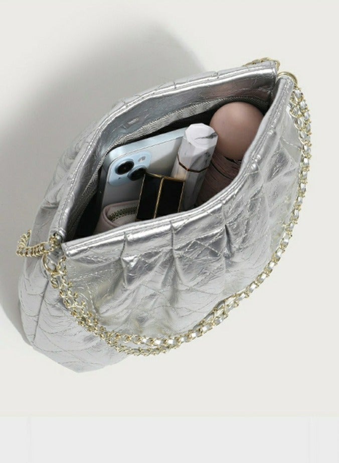 Loquat Small Bucket Bag for Women Simple Style Hobo Single Shoulder Crossbody Bag Handbag Silver  - Image 4