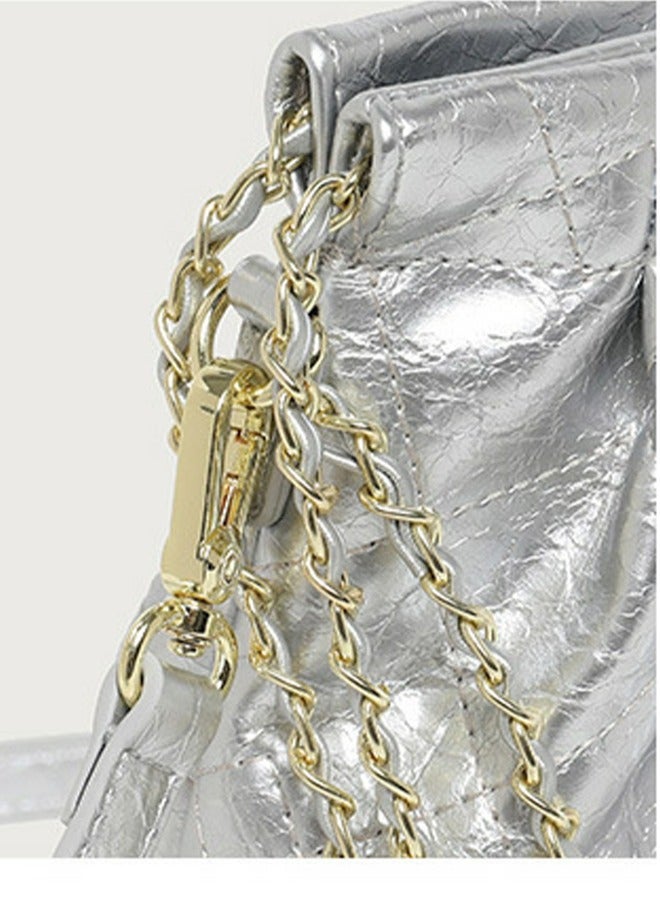 Loquat Small Bucket Bag for Women Simple Style Hobo Single Shoulder Crossbody Bag Handbag Silver  - Image 5