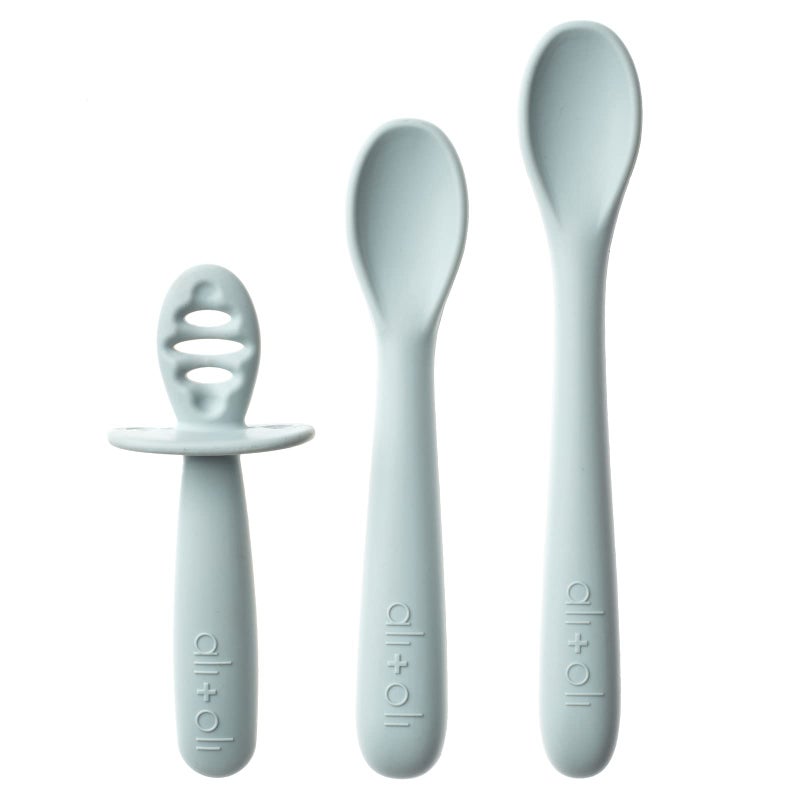 Ali+Oli (3pc) Silicone Spoon Set for Baby (Blue) Unbreakable Baby Spoons, Self Feeding Utensils, Multi-stage Design, Ergonomic Handle - Image 2
