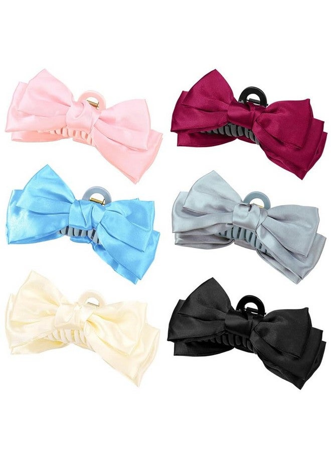 CHIROGRAPHY 6 Pcs Hair Bows for Women Girls Hair Bow Clips Bow Knot Hair Claw Clips Silky Satin Non Slip Bow Hair Accessories for Thick Thin Hair Valentine's Day Gifts |MULTICOLOR - Image 1
