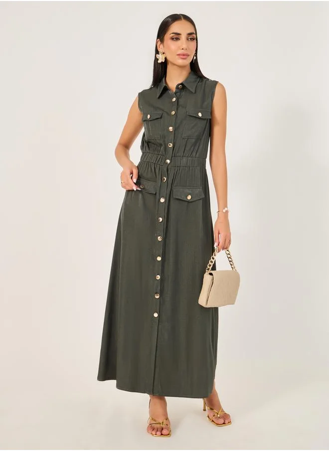 ستايلي Styli Plain Sleeveless A-Line Maxi Dress
