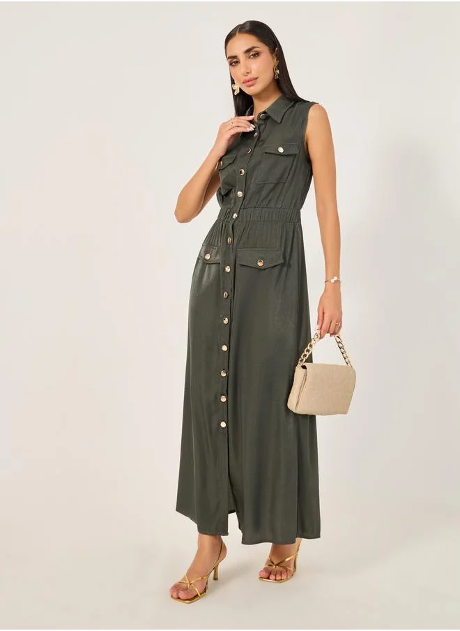 ستايلي Styli Plain Sleeveless A-Line Maxi Dress