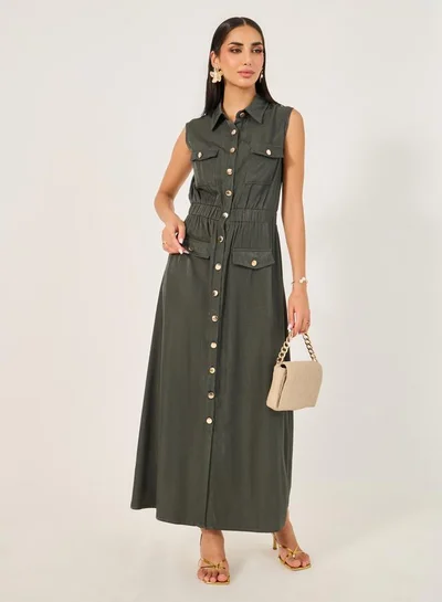 ستايلي فستان بدون أكمام بأزرار