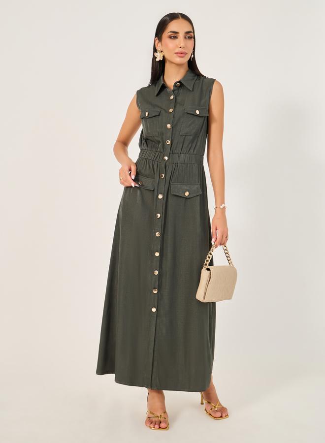 Styli Sleeveless Button-Down Dress  - Image 1