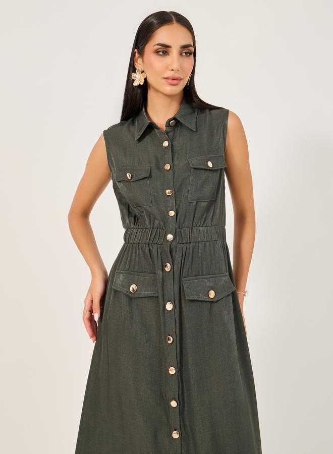 Styli Sleeveless Button-Down Dress  - Image 3