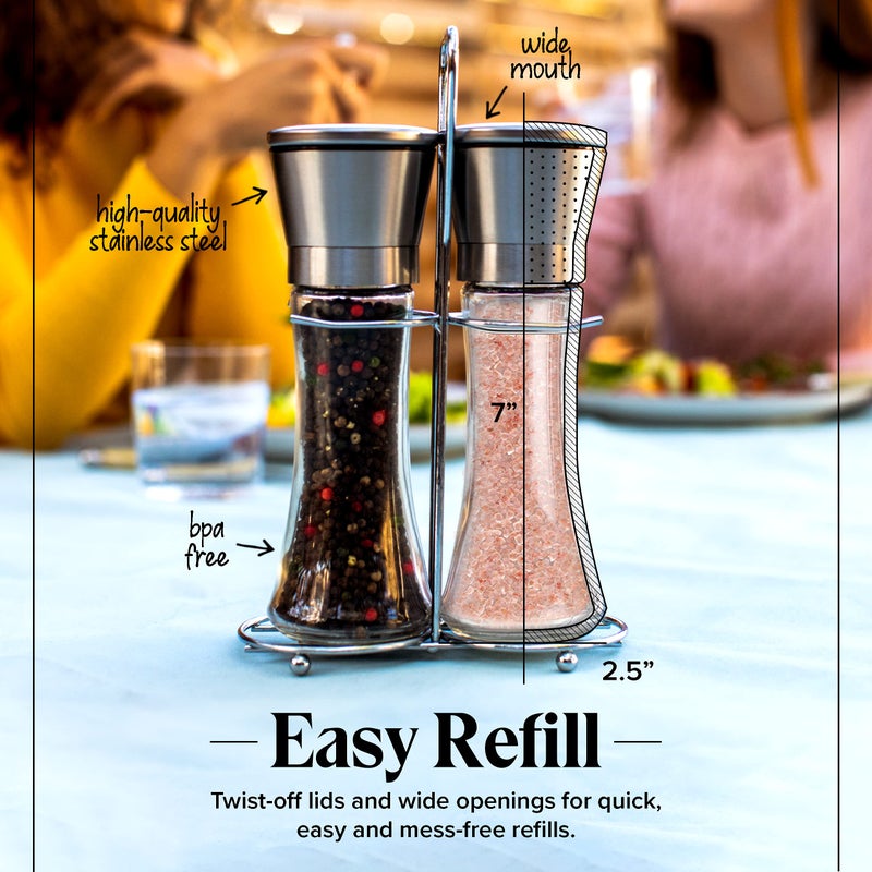 Willow & Everett Salt And Pepper Grinder Set - Stainless Steel Refillable Salt & Peppercorn Shakers - Image 2