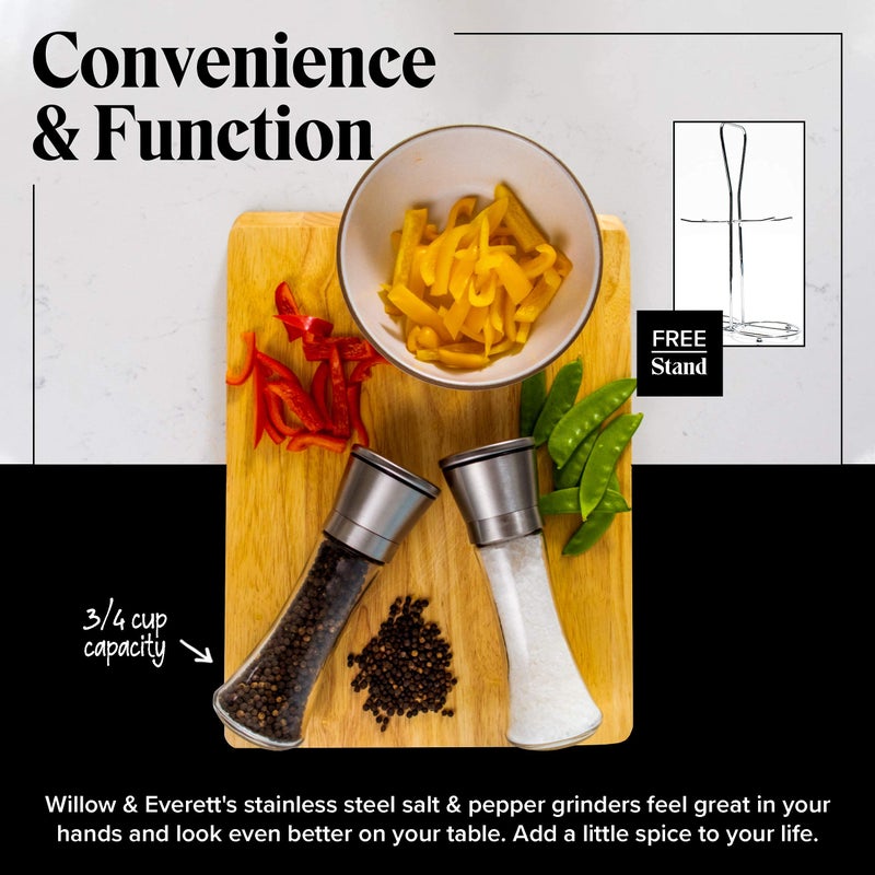 Willow & Everett Salt And Pepper Grinder Set - Stainless Steel Refillable Salt & Peppercorn Shakers - Image 5