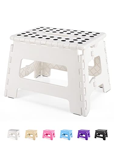 Dyforce Folding Step Stool 9 Inch, Kids Step Stool, Heavy Duty Step Stools for Adults, Compact Foot Stools, Light-Weight Toddler Step Stools for Kitchen, Bathroom, Holds Up to 300 lbs (White) - Image 1