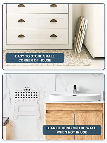 Dyforce Folding Step Stool 9 Inch, Kids Step Stool, Heavy Duty Step Stools for Adults, Compact Foot Stools, Light-Weight Toddler Step Stools for Kitchen, Bathroom, Holds Up to 300 lbs (White) - Image 2