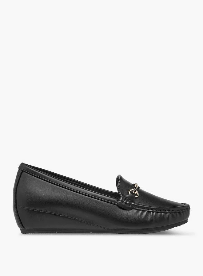 Flora Bella By Shoexpress Metal Accent Slip-On Loafers with Wedge Heels