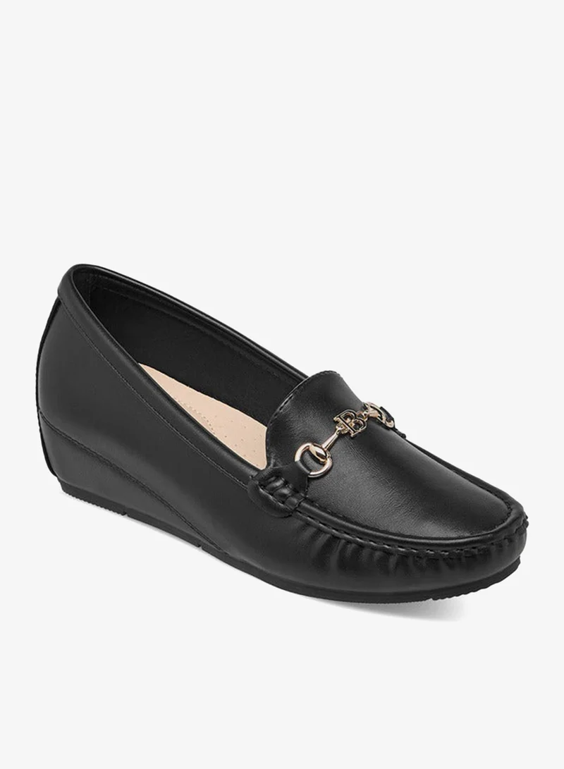 Flora Bella By Shoexpress Metal Accent Slip-On Loafers with Wedge Heels