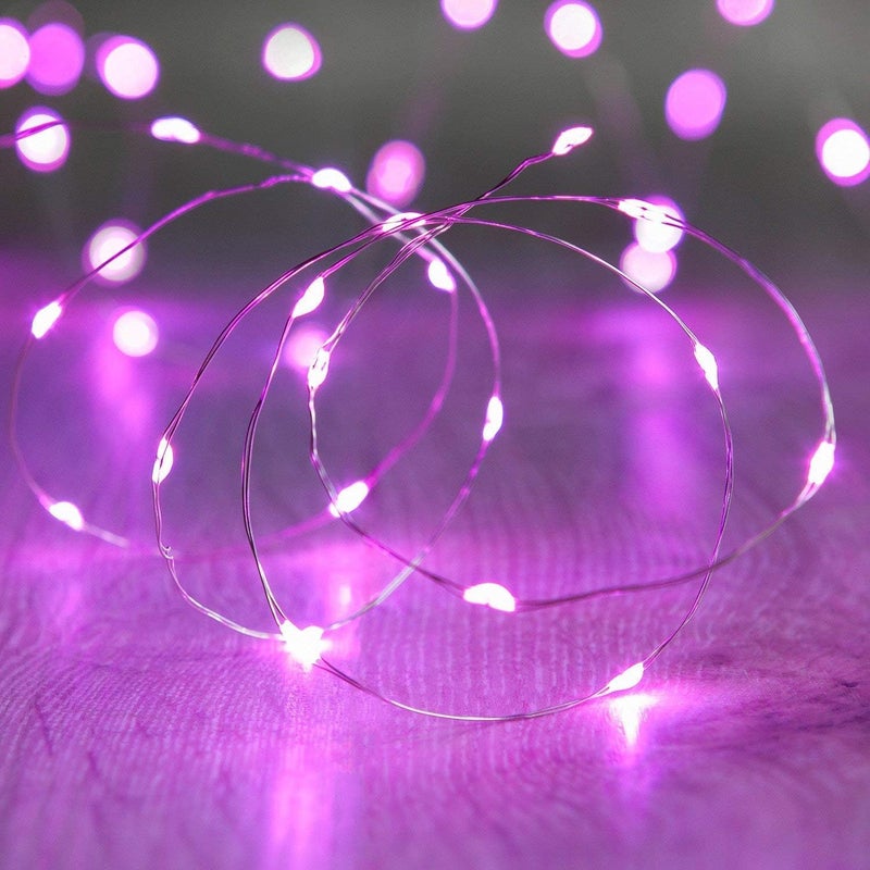 ANJAYLIA 2 Pack 16Ft 50 LED Purple Fairy Lights Battery Operated String Lights for Party Home Festival Decorations - Image 1