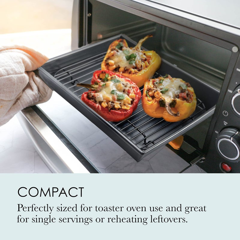 Chicago Metallic Petite Roast Pan Set with Rack, 10x7 inch Nonstick Toaster Oven Baking Pan, Perfect for Single Serving Meals and Small Batch Cooking - Image 4