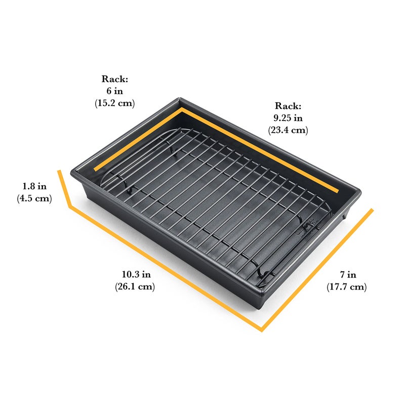 Chicago Metallic Petite Roast Pan Set with Rack, 10x7 inch Nonstick Toaster Oven Baking Pan, Perfect for Single Serving Meals and Small Batch Cooking - Image 3