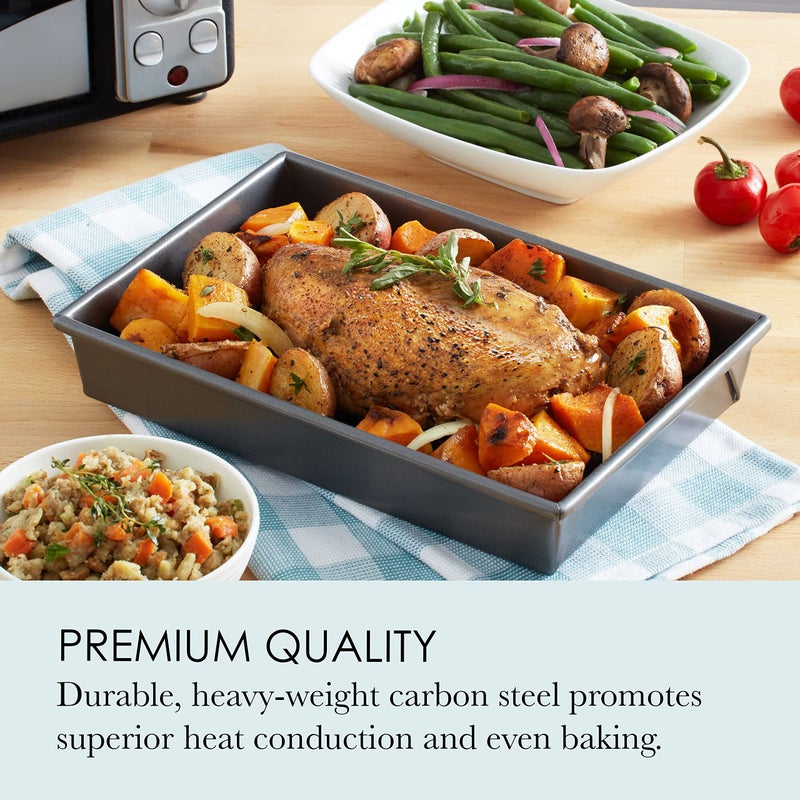Chicago Metallic Petite Roast Pan Set with Rack, 10x7 inch Nonstick Toaster Oven Baking Pan, Perfect for Single Serving Meals and Small Batch Cooking - Image 5