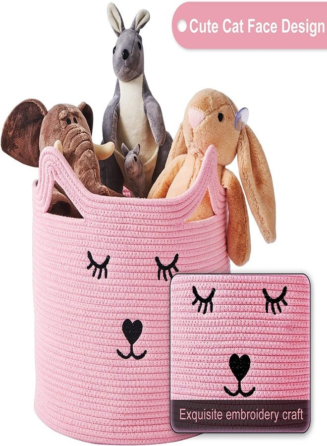 2 GUDD RUGS 2 GUDD-Baby Nursery Organizer for Toys, Baby Clothes Hamper with Handles, Toy Storage Bin for Nursery, Cute Nursery Storage Basket with Cute Cat Design, Pink Cotton Rope Basket (Small 10' X 8' INCH) - Image 2
