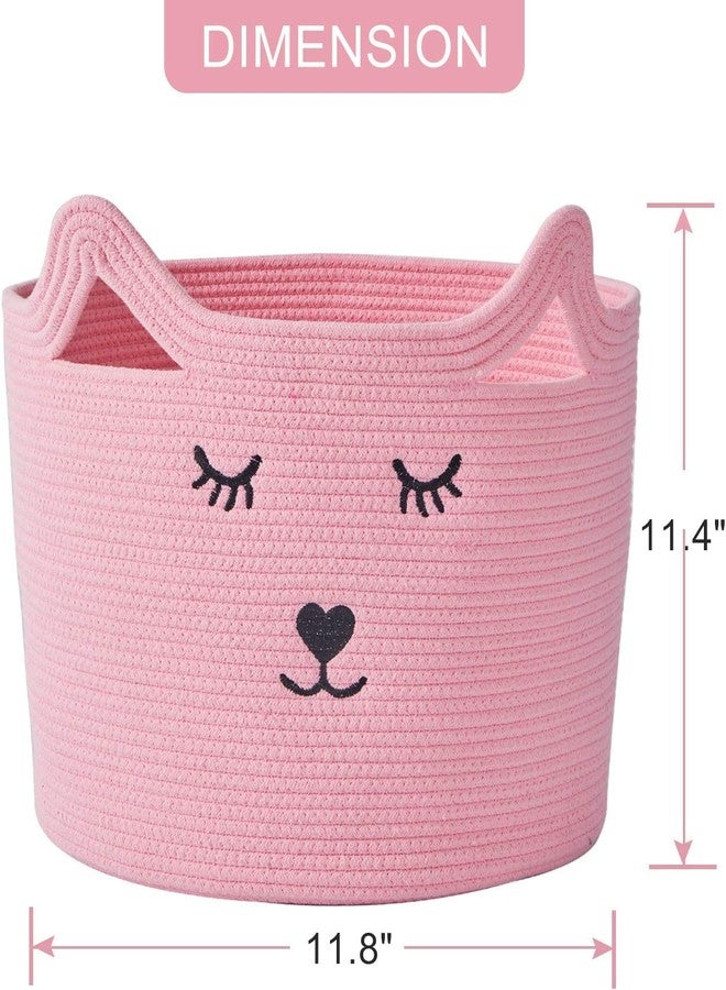2 GUDD RUGS 2 GUDD-Baby Nursery Organizer for Toys, Baby Clothes Hamper with Handles, Toy Storage Bin for Nursery, Cute Nursery Storage Basket with Cute Cat Design, Pink Cotton Rope Basket (Small 10' X 8' INCH) - Image 5