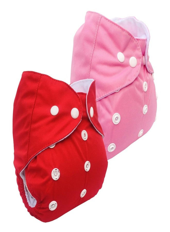 Kritiu Adjustable, Waterproof Washable Baby Cloth Diaper with Pocket Nappie & Inserts - Reusable & Adjustable Size for Maximum Convenience (Pack of 2, Red-Pink) - Image 1