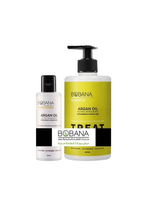 بوبانا شامبو بوبانا بزيت الأرغان للشعر التالف والمعالج 400 مل + بلسم بزيت الأرغان 100 مل