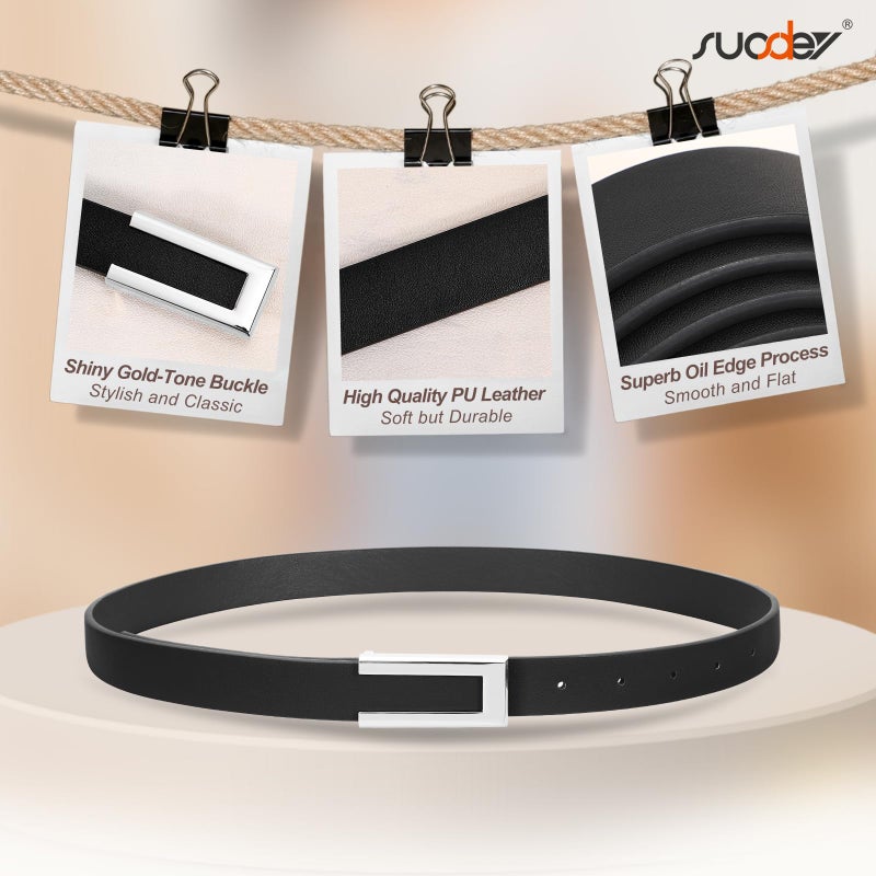 SUOSDEY 2 Pack Women Skinny Leather Belts for Dress Jeans Belt for Women with Silver Buckle,Width 0.9" - Image 4