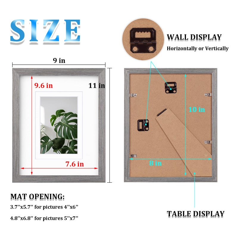 Egofine Egofine 8x10 Picture Frames Made of Solid Wood with Plexiglass  Display Pictures 4x6/5x7 with Mat or 8x10 Without Mat Set of 4 for Tabletop and Wall Mounting  Light Grey  - Image 3